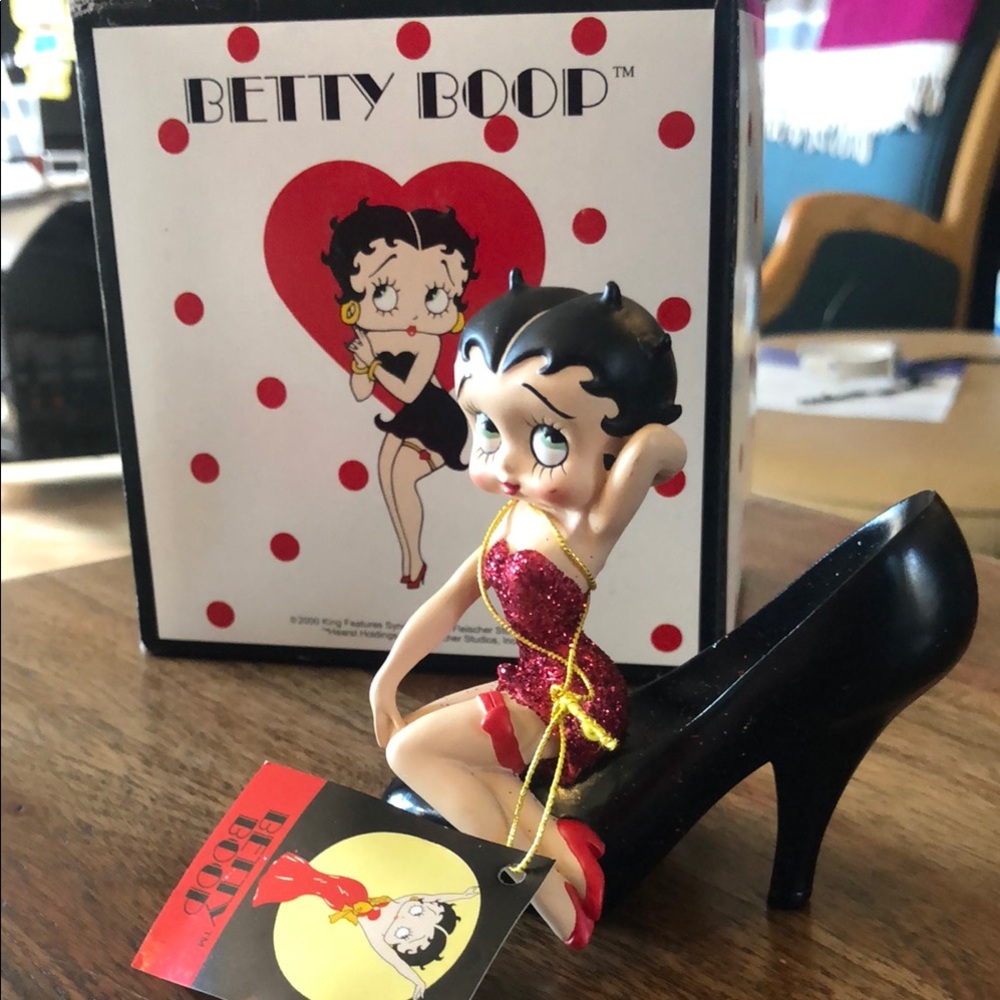 Betty Boop Glitter Red Dress Figurine on Black High Heel